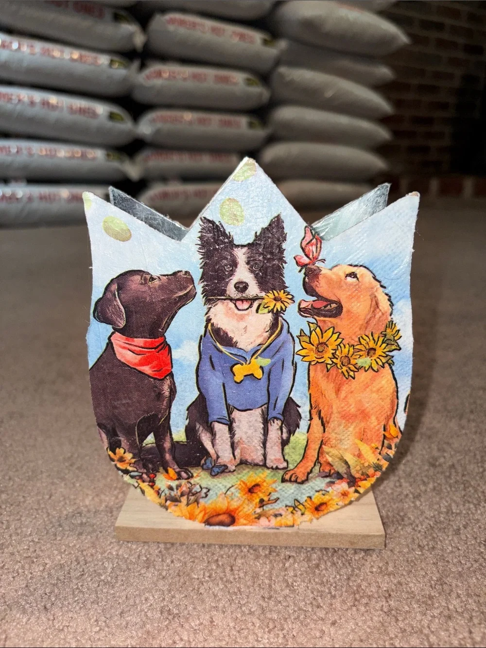 Decorative Dog Trio Table Accent - Colorful Artwork Napkin Holder